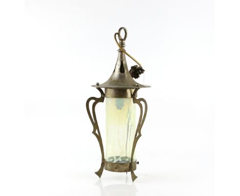  lantern with vaseline glass shade, brass and silvered metal, height 50 cm  .    Good patina. No obvious breakages to glass. 