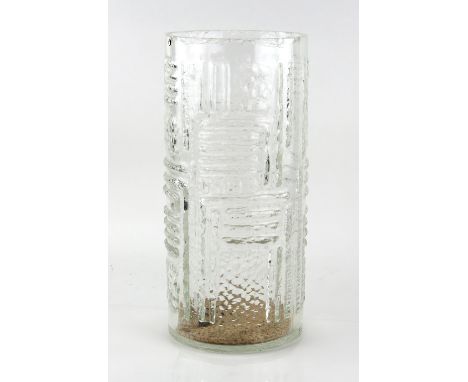 Pukeberg Sweden, a glass umbrella stand or floor vase with moulded design, original label 1970's, height 44 cm  .    