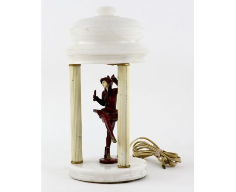 Gerda Gerdago,  an Art Deco Harlequin, Pixie dancer lamp with alabaster shade, 1930's, 38cm high.    Unsigned.Lamp - Figure w