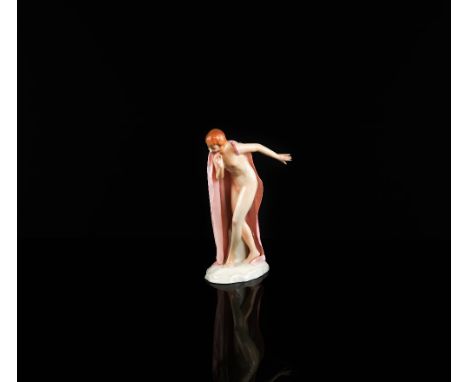  Karl Ens Volkstedt, a nude with waterlily and Diaphan porzellan girl with cloak, tallest 20 cm  .    Cloak figure, no cracks
