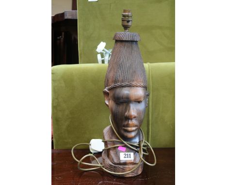 Carved Hardwood Bust of a African man in the form of a table light 