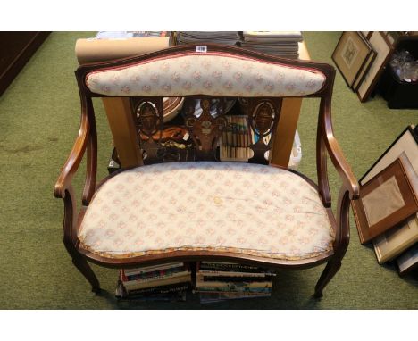 Edwardian Inlaid Sofa with pierced back and upholstered head rest and seat 