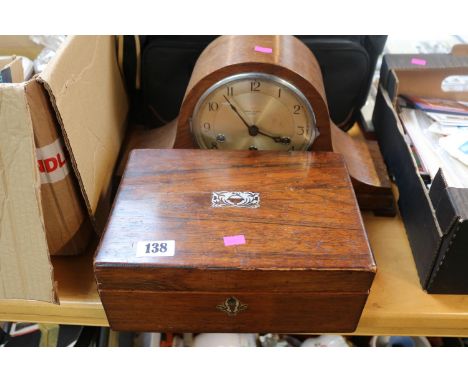 Kendal &amp; Dent of London Mantel clock and a Late 19thC Mother of Pearl inlaid sewing box 