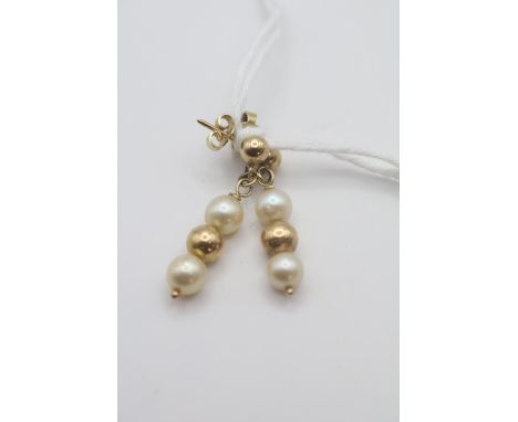 Pair of 9ct Gold Pearl set drop earrings 