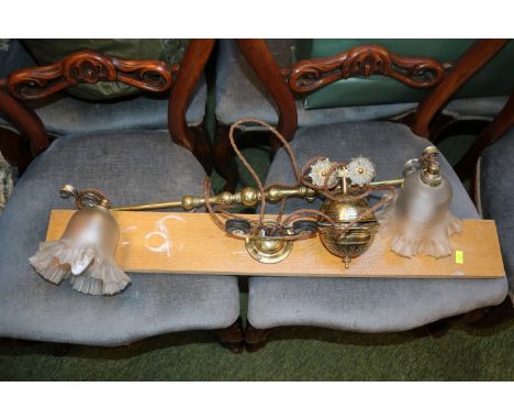 Antique brass gas light chandelier on pully with glass shades&nbsp;&nbsp;
