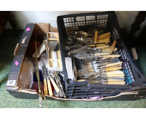 Box of assorted 19thC and later Silver plated Flatware and bygones to include Lincoln Imp toasting fork 