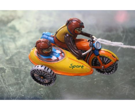 Vintage ZZ Zimmerman Tin Motorcycle with side car 