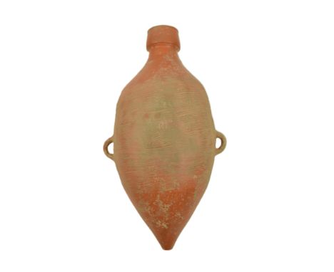 A large Chinese Neolithic period Yangshao culture banpo type pottery amphora. The body is decorated with incised circles. Fla