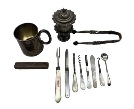 Small silver christening mug engraved with initials H7cm Birmingham 1912 Maker William Aitken, early 19th century silver suga