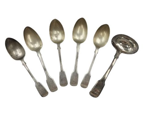 Pair of Victorian silver fiddle pattern dessert spoons Exeter 1860 Maker Josiah Williams & Co, another pair of Victorian dess