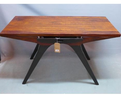 A Contemporary teak console table, with one drawer, raised on splayed legs, H.76 W.130 D.60cm 