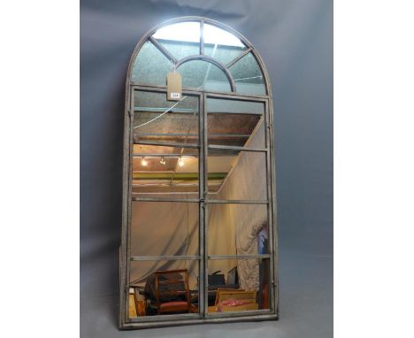 An arch top garden mirror, with gate front, 130 x 65cm 