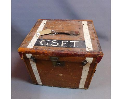 An early 20th century leather steamer trunk, with label for 'Porter Bros', H.44 W.51 D.47cm 
