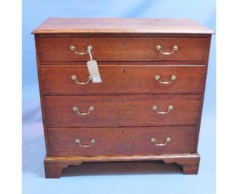 A Georgian oak chest of four drawers, raised on bracket feet, H.90 W.94 D.46cm 