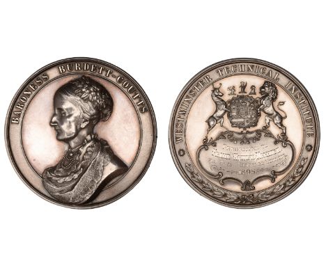 Local, LONDON, Westminster Technical Institute, Burdett-Coutts Medal, 1895, a silver award by O. Hale for Restall, bust of Ba