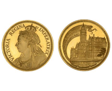 Victoria, Golden Jubilee, 1887, a gold medal by T. Brock & J. Pinches for the Imperial Institute, crowned and laureate bust l