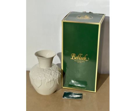 A Belleek Pottery “Hydrangea” vase with box. 18x23cm