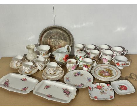 A collection of pottery. Part tea set, mugs, Royal Worcester jug etc