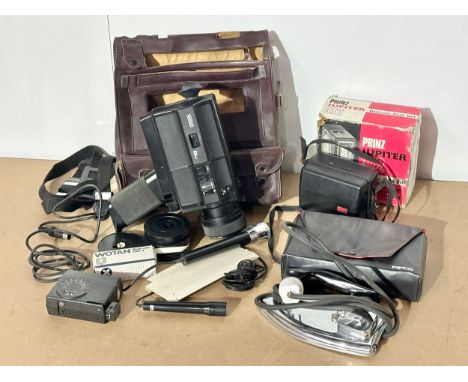 A collection of cameras etc. an Eumig Makro Sound 65 XL live Sound camer with case and accessories. Pifco iron and case. Etc