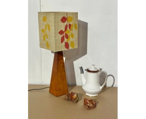 A job lot. 2 pieces of Chinese soapstone, large table lamp and a Paragon coffee pot.