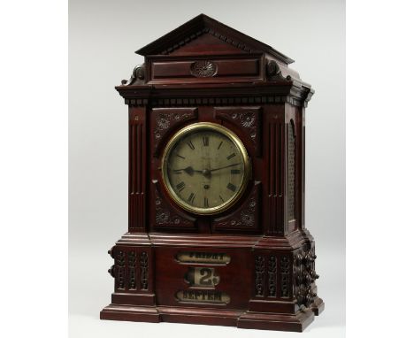 AN UNUSUAL LATE 19TH CENTURY, MAHOGANY CASED, MANTLE OFFICE CLOCK by BARWISE, LONDON, with eight-day movement, silvered dial 