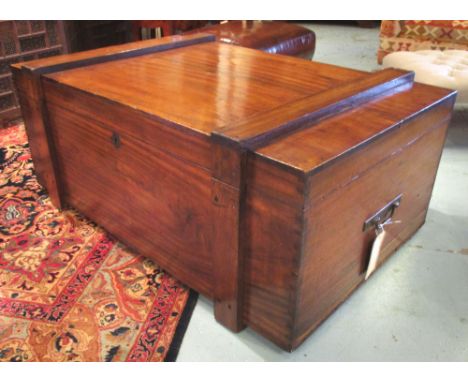 NAVAL TRUNK, 19th century Camphorwood and banded with rising lid and carrying handles, 80cm D x 52cm H x 122cm W.