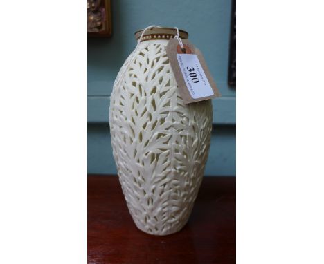 Royal Worcester urn shaped vase the pierced cream ground with gilt border in similar style (8" high)