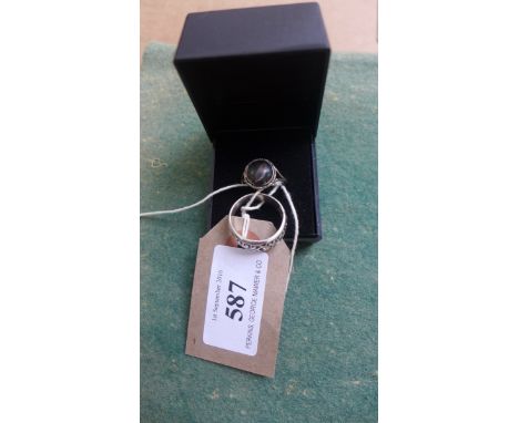 Pierced silver dress ring (size Q) marked 925, colour stone dress ring (size P)