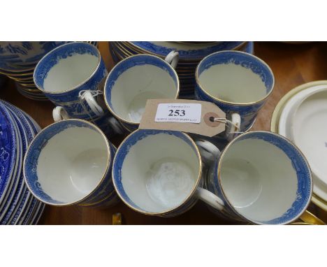 12 Piece light blue and gilt willow patterned tea set (53 pieces)