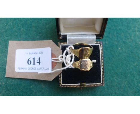 Two 9 carat gold signet rings (size K & M)