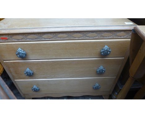 Light oak chest of 3 long drawers 