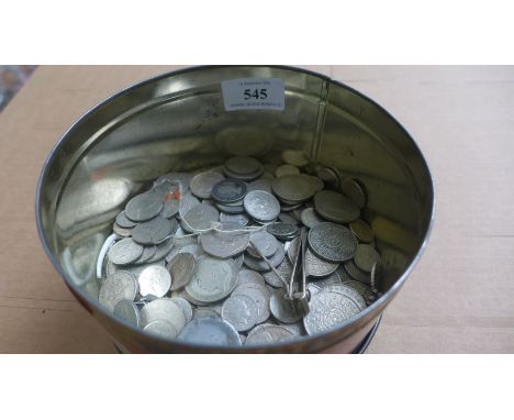 Tin of mixed silver coinage principally GB, QE II and George VI
