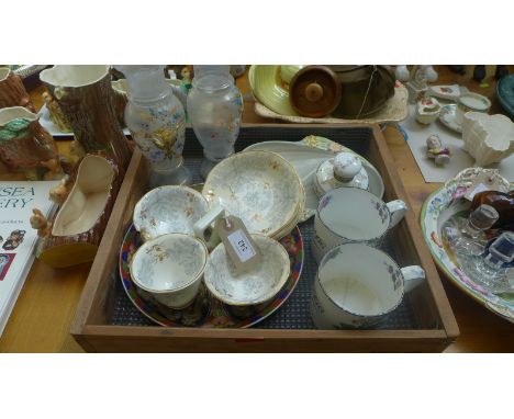 Pair of decorative clouded glass mantel piece vases, Noritake cake plate and a Shorter bon bon dish, early 20th century tea a