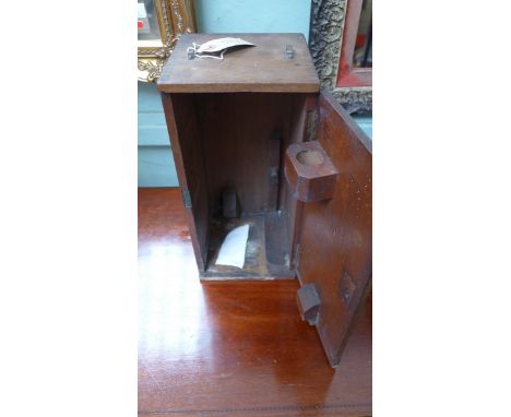 Brass and iron cased microscope with thermometer dial in oak carrying case