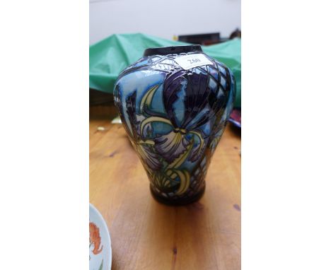 A rare Moorcroft blue ground "Siberian Iris" patterned decorative flower vase by Sian Leeper (8" high), Limited Edition 150/2