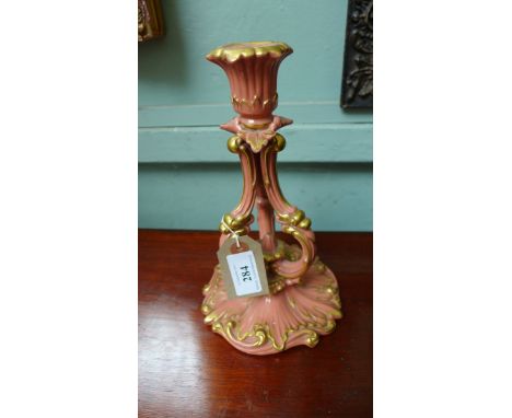 Most decorative pink and gilt early 20th century Worcester flower vase on circular plinth