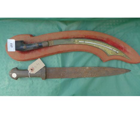 Wooden handled dirk with steel blade and a mounted wooden handled shaped small saber  with  thermometer dial