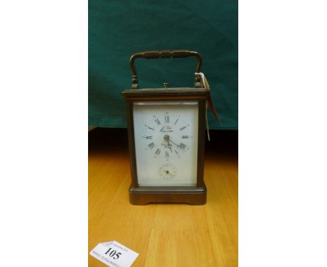 Brass cased carriage clock ex. Sainte- Suzanne, the enamel dial with roman numerals - L' epee fondee en 1839