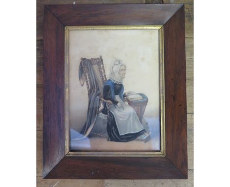 Mr. Burt Southampton 1833, Portrait of Seated Lady, watercolour, rosewood glazed frame, 29 x 22 cm Label verso _ Prices of Mr