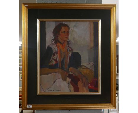 Olwen Tarrant - Oil on board - Portrait study - Approx image size: 59cm x 49cm