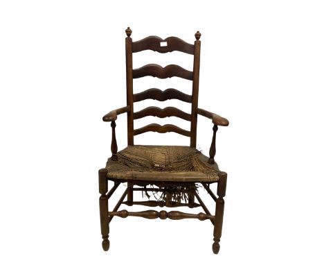 19th century fruitwood ladder back arm chair 