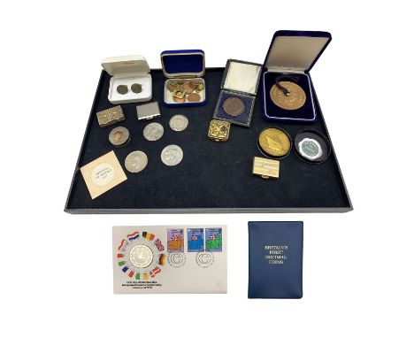 1935 silver jubilee medallion, coins, trinket boxes etc