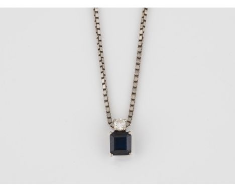 EDELSTEIN-ANHÄNGER MIT KETTE Weißgold. Anhänger 1,0 x 0,6 cm, Kette L. 43,5 cm. Ges.-Gew. ca. 4,6 g. Gest. oder geprüft 585 u