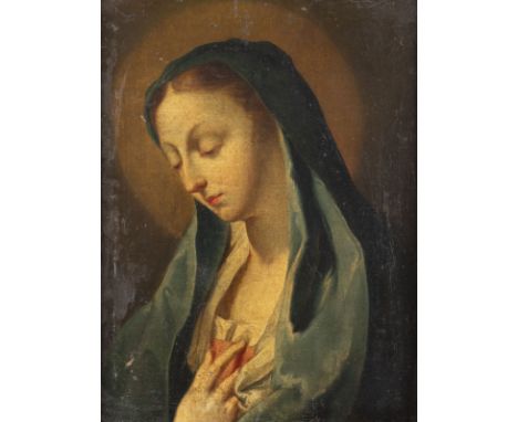 JOHANN ANDREAS HERRLEIN1723 Münnerstadt - 1796 FuldaJUNGFRAU MARIA Öl auf Leinwand (altdoubl.). 42,5 x 32 cm (R. 52 x 42 cm).