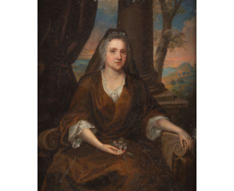 CASPAR NETSCHER (NACHFOLGER)1639 Heidelberg - 1684 Den HaagKNIESTÜCK EINER SITZENDEN ADLIGEN DAME MIT SCHLEIER VOR EINER SÄUL