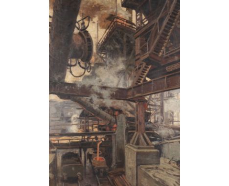 HEINRICH HERMANNS1862 Düsseldorf - 1942 ebendaIm Stahlwerk Öl auf Leinwand. 92 x 65 cm (R. 112 x 87 cm). Signiert unten recht