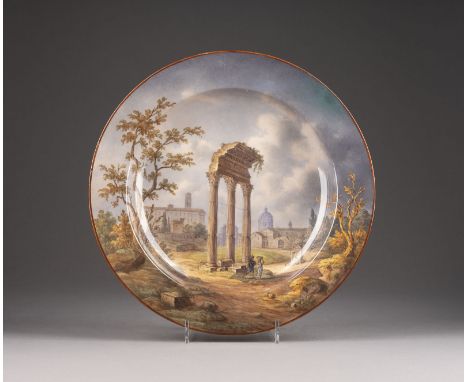 WANDTELLER MIT URBINO-DEKOR Deutsch, KPM Berlin, in der Art der Castelli-Majolika, Ende 19. Jh. Porzellan, polychrome Malerei