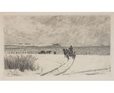 ZWEI GRAFIKEN: BÄUERIN MIT KUH AUF EINEM FELDWEG (1909) / WINTERTAG AM STRAND VON HORNBAEK (1898) Leopold von Kalckreuth (185