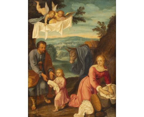 HANS ROTTENHAMMER DER ÄLTERE (WOHL SCHULE)1564 München - 1625 AugsburgFLUCHT NACH ÄGYPTEN Öl auf Kupfertafel. 32 x 24 cm (R. 