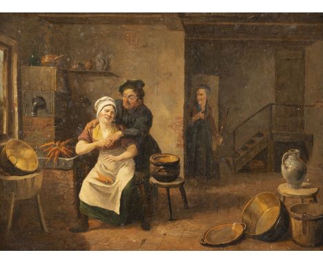 CONSTANTINUS FIDELIO COENEDezember 1779 Vilvoorde - 20. August 1841 BrüsselBÄUERLICHES INTERIEUR MIT MORALISIERENDEM GENRE Öl